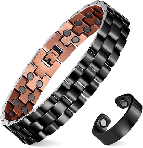 MagEnergy Mens Copper Magnetic Bracelets, 99.9% Pure Copper Bracelet with Double-Row Strength Magnets, Adjustable Jewelry with Sizing Tool in Saudi Arabia