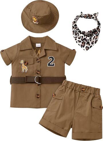 Obeeii Baby Boys Safari Outfit Infant Wild 1st Birthday Photoshoot Shirt Top Shirts Set Animals zoo zoo jungle stomes in Saudi Arabia
