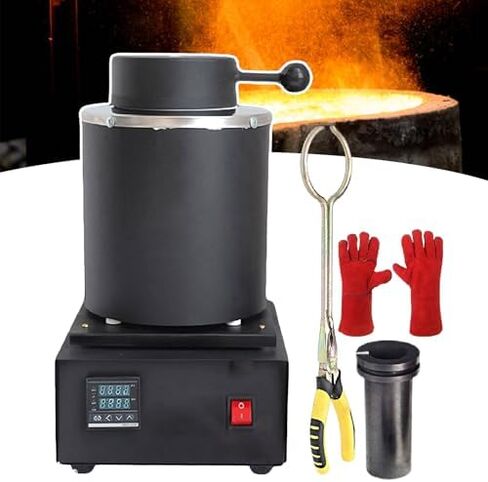 فرن صهر كهربائي بقدرة 1400 وات - تحكم رقمي في درجة الحرارة PID، بوتقة جرافيت، ذوبان سريع لخردة الذهب والفضة، 1150 درجة مئوية كحد أقصى، سعة 3 كجم، أسود - مثالي للهواة والمحترفين in Kuwait