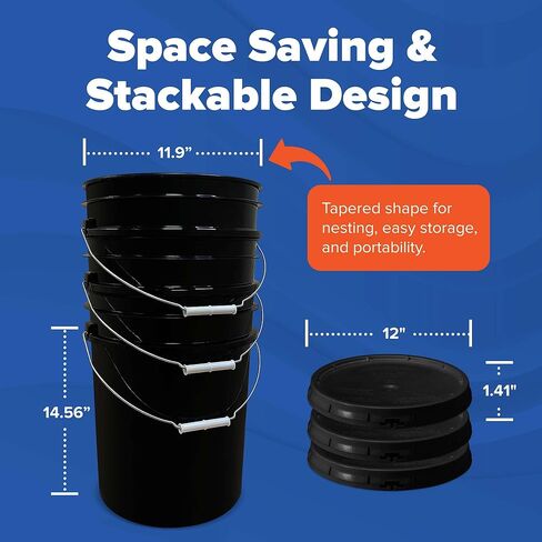 ePackageSupply دلو سعة 5 جالون مع غطاء محكم | صنع في الولايات المتحدة الأمريكية | درجة الغذاء | بلاستيك HPDE عالي التحمل | سطل متين 90 مل لجميع الأغراض | من السهل المكدس والتخزين | خالية من مادة BPA | 6 عدد in Kuwait