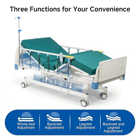 Real Relax Premium 3 Function Full Electric Hospital Bed (with Mattress & IV Pole), Premium Medical Hospital Beds, with Locking Casters, Motor, 530LBS Loading, Includes Sheets (2X) in Saudi Arabia