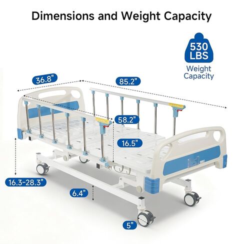 Real Relax Premium 3 Function Full Electric Hospital Bed (with Mattress & IV Pole), Premium Medical Hospital Beds, with Locking Casters, Motor, 530LBS Loading, Includes Sheets (2X) in Saudi Arabia