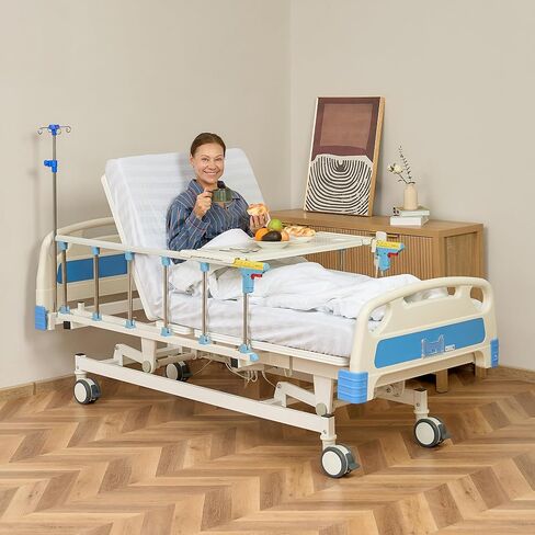 Real Relax Premium 3 Function Full Electric Hospital Bed (with Mattress & IV Pole), Premium Medical Hospital Beds, with Locking Casters, Motor, 530LBS Loading, Includes Sheets (2X) in Saudi Arabia