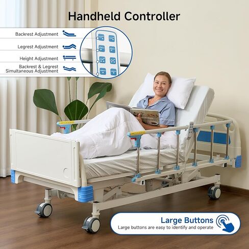 Real Relax Premium 3 Function Full Electric Hospital Bed (with Mattress & IV Pole), Premium Medical Hospital Beds, with Locking Casters, Motor, 530LBS Loading, Includes Sheets (2X) in Saudi Arabia