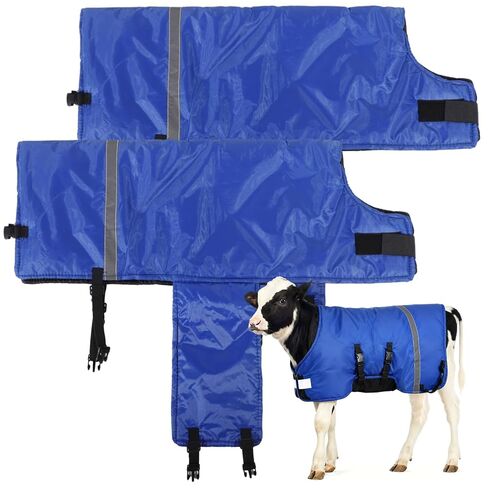 2 PCS Calf Goat Blanket Jacket, Thick Calf Goat Coat for Winter, Oxford Cloth Warming Blanket, Double Sided Waterproof, Windproof Livestock Blanket for Cold Weather (Blue) in Saudi Arabia