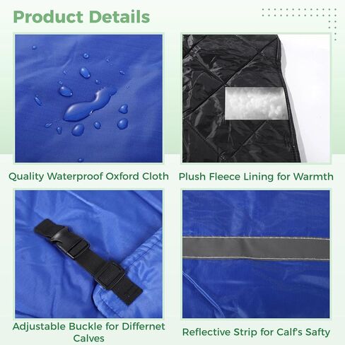 2 PCS Calf Goat Blanket Jacket, Thick Calf Goat Coat for Winter, Oxford Cloth Warming Blanket, Double Sided Waterproof, Windproof Livestock Blanket for Cold Weather (Blue) in Saudi Arabia