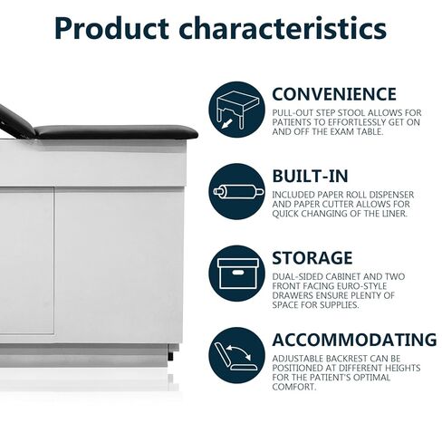 GOTBRAN Medical Exam Table with Drawers, Built in Stool, Cabinet, Leg Rest & Paper Towel Dispenser - Adjustable Medical Treatment Table with Storage, 72" L x 31" H x 28" W in Saudi Arabia