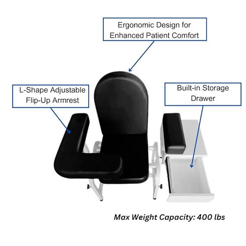 كرسي سحب الدم من كلينسام مع مسند ذراع قابل للتعديل، كرسي سحب الدم الصلب قطعة واحدة، مقعد مبطن مريح، درج تخزين مدمج - مثالي للمختبرات الطبية والعيادات والاستخدام الاحترافي in Kuwait