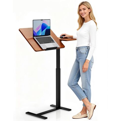Overbed Bedside Table with Hidden Casters, Adjustable Pneumatic Mobile Laptop Computer Standing Desk, Rolling Laptop Table, Movable Overbed Table Hospital Home Use, Black in Saudi Arabia