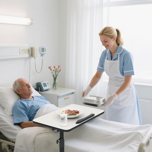 Giantex Overbed Table with Wheels, Medical Adjustable Bedside Table, Mobile Standing Desk, Portable Laptop Table for Small Spaces, Bed Trays Table for Eating Home and Hospital (Light Grey) in Saudi Arabia