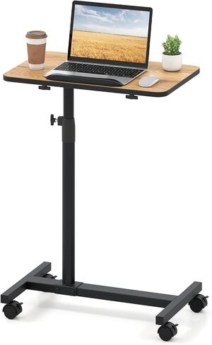 Giantex Overbed Table with Wheels, Medical Adjustable Bedside Table, Mobile Standing Desk, Portable Laptop Table for Small Spaces, Bed Trays Table for Eating Home and Hospital (Light Grey) in Saudi Arabia