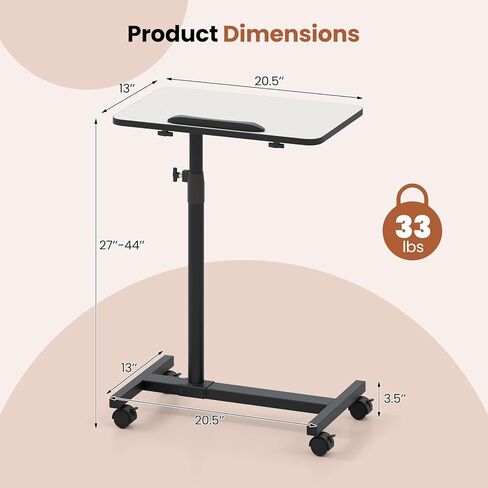 Giantex Overbed Table with Wheels, Medical Adjustable Bedside Table, Mobile Standing Desk, Portable Laptop Table for Small Spaces, Bed Trays Table for Eating Home and Hospital (Light Grey) in Saudi Arabia
