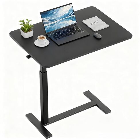 Overbed Bedside Table with Hidden Casters, Adjustable Pneumatic Mobile Laptop Computer Standing Desk, Rolling Laptop Table, Movable Overbed Table Hospital Home Use, Black in Saudi Arabia