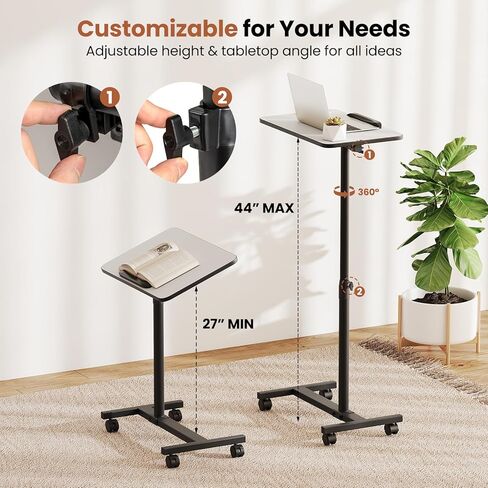 Giantex Overbed Table with Wheels, Medical Adjustable Bedside Table, Mobile Standing Desk, Portable Laptop Table for Small Spaces, Bed Trays Table for Eating Home and Hospital (Light Grey) in Saudi Arabia