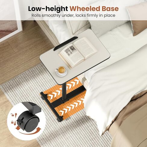 Giantex Overbed Table with Wheels, Medical Adjustable Bedside Table, Mobile Standing Desk, Portable Laptop Table for Small Spaces, Bed Trays Table for Eating Home and Hospital (Light Grey) in Saudi Arabia