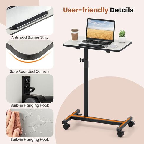 Giantex Overbed Table with Wheels, Medical Adjustable Bedside Table, Mobile Standing Desk, Portable Laptop Table for Small Spaces, Bed Trays Table for Eating Home and Hospital (Light Grey) in Saudi Arabia