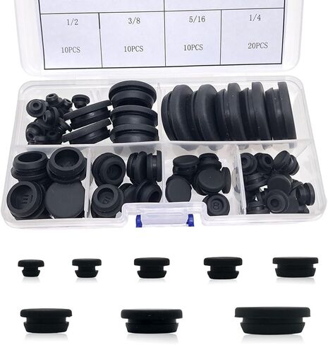 80PCS Silicone Hole Plugs Kit - 7 Sizes (1/4" 5/16" 3/8" 1/2" 5/8" 3/4" 1") - Snap Locking Round Hole Plugs Grommets for Automotive Hole Caps Drain Plugs Bottle Stoppers, Furniture etc. (Black) in Kuwait
