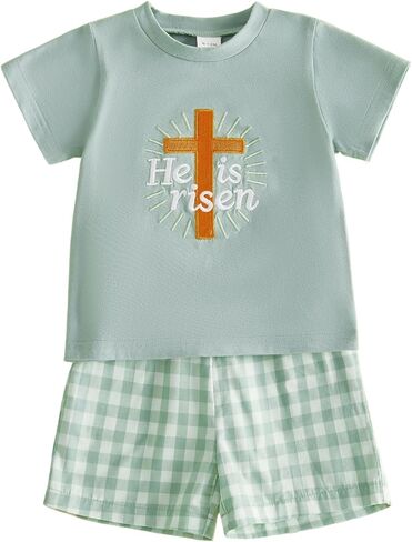 4th of July Baby Boy Outfit Fourth of July Popsicle Short Sleeve T-shirt Plaid Shorts Set Toddler Summer Clothes in Saudi Arabia