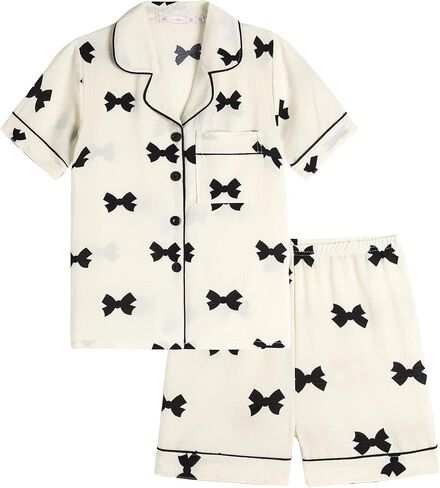 Girls Pajamas Short Sleeve with Shorts Button Down Loose Fit Summer Sleepwear Soft Wrinkle Muslin Nighty 2pcs in Kuwait