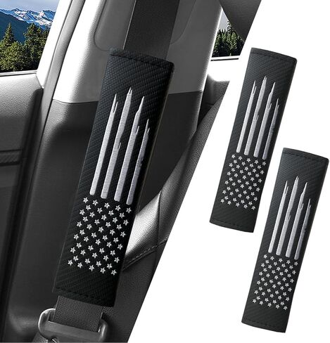 JDDRY 2PC Car Seat Belt Covers Pads,Seatbelt Strap Cover,Seat Belt Shoulder Strap Pads,Carbon Fiber Leather Car Interior Accessories(2Pack,Black-USA Flag) in Kuwait