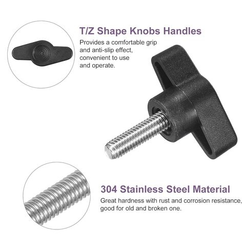 4Pcs Tee Wing Knobs Thumb Screws, M6 x 20mm Clamping Screw Knob Male Thread 304 Stainless Steel T Shaped Thumb Screws Handle 36mm Dia. for Hand Tightening Knob Replacement, Black in Saudi Arabia
