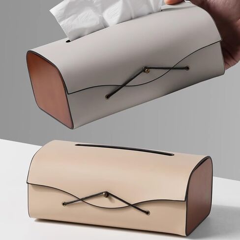 Light Luxury Tissue Box Leather Home Living Room Coffee Table Hand Towel Paper Commercial Holder Car Hotel Napkin Dispenser Storage Rack Suitable for Bathroom Bedroom Office (Milk Tea Color) in Saudi Arabia