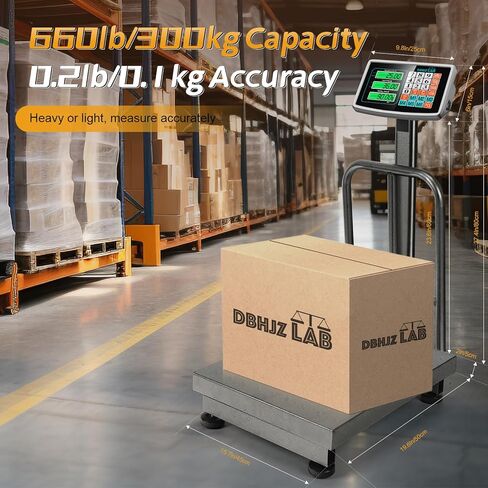 Computing Digital Platform Scale 660LB Foldable Floor Scale Dual-Sided LCD Display Postal Shipping Scale with KG/LB Conversion, AC/DC Power Supply for Weighing Boxes, Luggage, Packages in Saudi Arabia