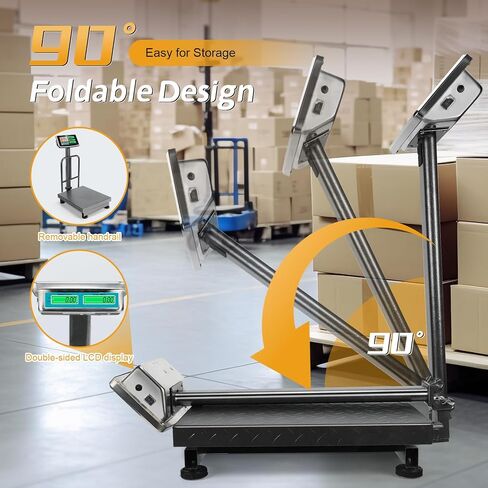 Computing Digital Platform Scale 660LB Foldable Floor Scale Dual-Sided LCD Display Postal Shipping Scale with KG/LB Conversion, AC/DC Power Supply for Weighing Boxes, Luggage, Packages in Saudi Arabia