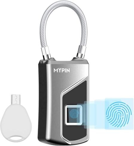 Fingerprint Padlock Lock with Key Backup, Biometric Metal Keyless Thumbprint Lock, Waterproof, USB Rechargeable, for Gym Locker, School Locker, Luggage, Backpack, Suitcase in Saudi Arabia