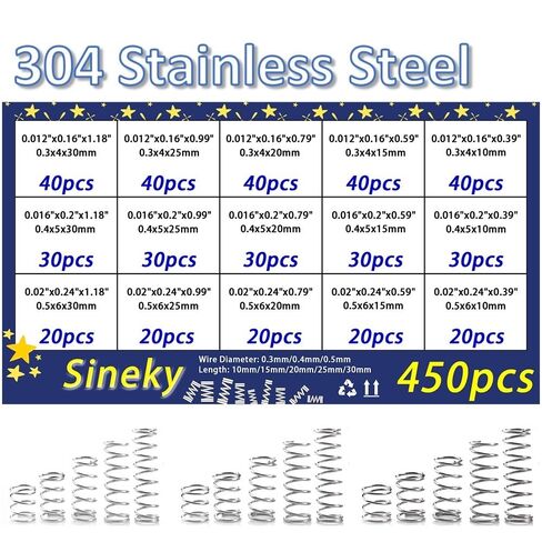 Metal Springs 450pcs Assorted Size Mini Springs Set Set, Return Springs Assorted, 304 Stainless Steel Steel Return Springs for Electrical Equipment & Home Replacement in Saudi Arabia