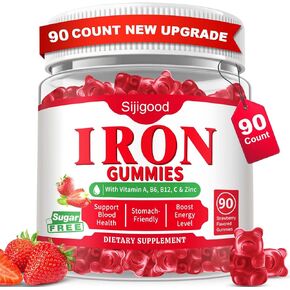 2 Pack Iron Gummies for Women & Men - Vegan Iron Supplement for Anemia & Iron Deficiency, with Vitamin B12, Vitamin C, Zinc, Folate - Energy Boost, Sugar-Free, Strawberry Flavor, 120 Count in Kuwait