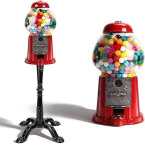 آلة علكة ZIEGIAN مقاس 15 بوصة مع حامل - آلة علكة فقاعية عتيقة مع كرة زجاجية وقاعدة معدنية - موزع حلوى للعملات المعدنية أو توزيع بدون عملات معدنية للأطفال (أحمر) in Kuwait