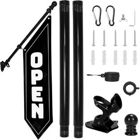 Open Flag with Pole Kit – 42x14 Inch Heavy-Duty Canvas Double-Sided Banner for Outdoor Storefront – Business Sign with Metal Bracket for Shops, Restaurants, Salons (Black) in Saudi Arabia