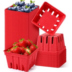 Mimorou 30 Pcs Natural Pulp Fiber Red Berry Baskets 1 Pint Molded Produce Vented Paper Fruit Container Produce Baskets for Christmas Party Decoration Farmers Market Strawberry Blueberry Vegetable in Kuwait