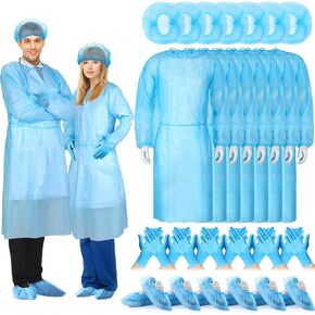 Xuhal Blue Disposable Isolation Ppe Gowns Set Bouffant Caps with Elastic Cuffs Gloves and Shoe Covers for Labs in Kuwait