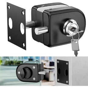 Ranbo Frameless Double-Sided Glass Door Lock,Clamp-On No-Drill,304 Stainless Steel,for 3/8"–1/2" (10–12mm) Swing Door,for Office,Storefront,5 Keys,Matte Black—Double Swing Doors Floor Lock Required in Kuwait