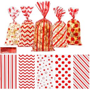 Christmas Treat Bags, 60 PCS Flat Bottom Christmas Cellophane Bags, 6"X11" Clear Cellophane Treat Bag, Plastic Candy Cookie Goodie Gift Bag with Twist Tie for Xmas Wedding Holiday Party Favor Supplies in Kuwait
