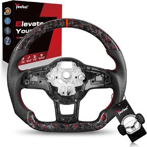 Real Carbon Fiber Steering Wheel for Volkswagen GTI 2015-2017 Nappa Perforated Leather with Hand Stitching D-Shaped in Kuwait