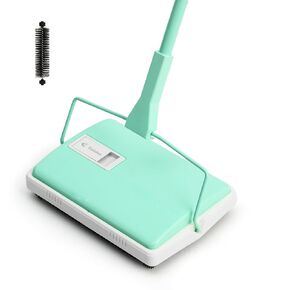 Eyliden X-Large Carpet Sweeper - Quiet Manual Sweeper for Carpets & Rugs | 1 Extra Refill Roller Brush | Non-Electric, Hand Push, Quietly Cleans Debris and Messes, Restaurant Roller Broom (Mint) in Kuwait
