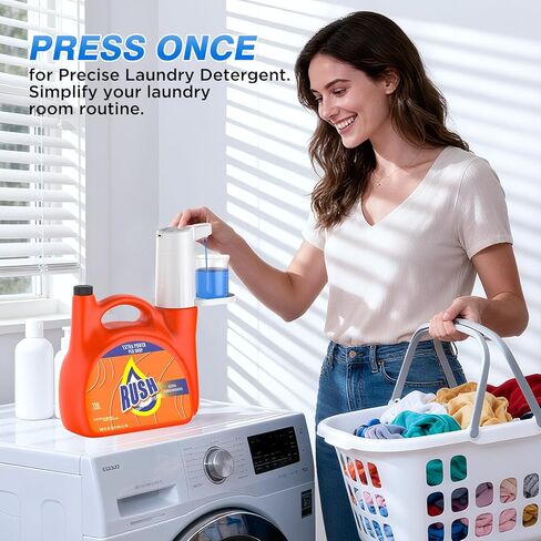 Electric Laundry Detergent Dispenser, 2000mAh USB-C Rechargeable Laundry Soap Dispenser Pump, 15-75 ml One-Press Dose, No-Spill for Liquid Detergent Containers, Laundry Organization(White) in Kuwait