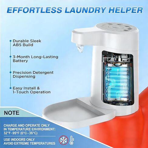 Electric Laundry Detergent Dispenser, 2000mAh USB-C Rechargeable Laundry Soap Dispenser Pump, 15-75 ml One-Press Dose, No-Spill for Liquid Detergent Containers, Laundry Organization(White) in Kuwait