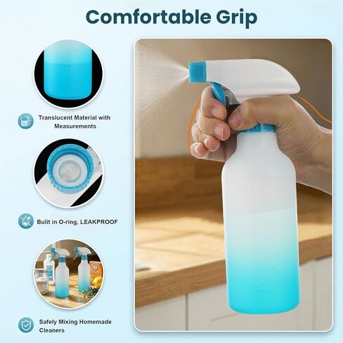 زجاجات رذاذ هيثيو 12oz زجاجة رذاذ HDPE لرذاذ الشعر/رذاذ بخاخ فارغ حاويات شديدة التحمل قابلة لإعادة التعبئة لحلول التنظيف والنباتات والخل 2 عبوة (أزرق، 12oz) in Kuwait