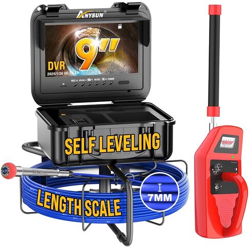 تسوية كاميرا مجاري Anysun مع 512 هرتز Sonde ، pushrod سميكة 7 ملم ، علامة الطول ، بطاقة 32 جيجابايت ، شاشة HD 9 '' مع DVR ، 165 قدم نطاق صرف المجاري الكاميرا IP68 borescope w/قابلة للتعديل in Kuwait