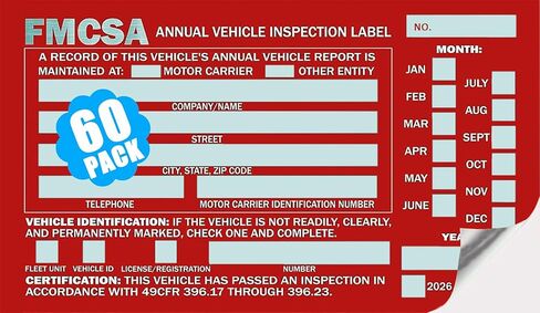 CreativeInk 100 Pack Exterior Annual Vehicle Inspection Label, FMCSA Annual Inspection Stickers(Red), Aluminum, Permanent Self Adhesive, Meet DOT AVIR Requirements, 6" x 3.5" in Saudi Arabia