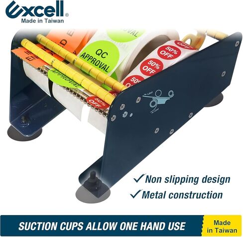 LD-618 Tabletop Metal Label Dispenser, Heavy Duty, Up to 3 Inch Core Diameter, Up to 6.5 Inch Labels, Suction Cups Base, Removable Roll Dividers in Kuwait