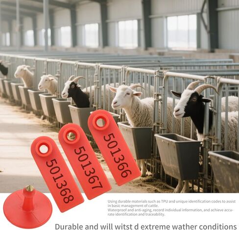 50pcs Farm Animal Ear Tags Numbered 001-050 Livestock Identification for Cattle Cows Hogs Pigs Sheep Goats (50, Small-Red) in Saudi Arabia