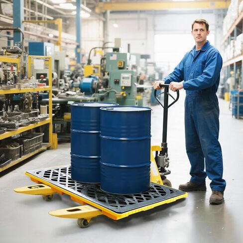 Modular 2 Drum Spill Pallet, 48x24x4 Inch, 2000 lbs Capacity, Heavy-Duty Forkliftable Containment Tray for Industrial Oil & Chemical in Saudi Arabia