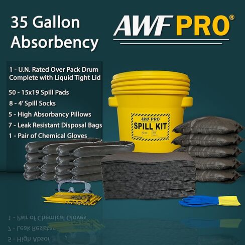 طقم انسكاب عالمي AWF PRO سعة 30 جالونًا، 81 قطعة - طبل وجوارب ومنصات ووسائد وإكسسوارات معتمدة من وزارة النقل سعة 30 جالونًا in Saudi Arabia