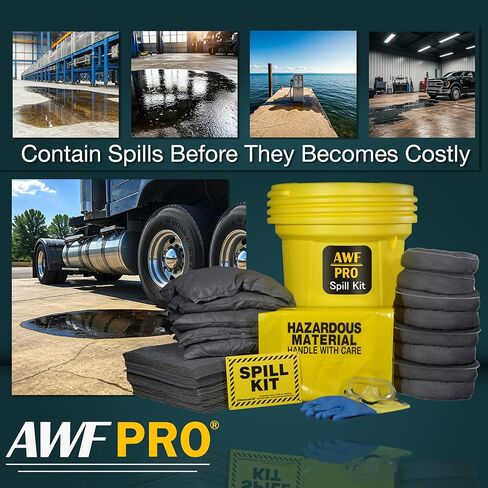 طقم انسكاب عالمي AWF PRO سعة 30 جالونًا، 81 قطعة - طبل وجوارب ومنصات ووسائد وإكسسوارات معتمدة من وزارة النقل سعة 30 جالونًا in Saudi Arabia