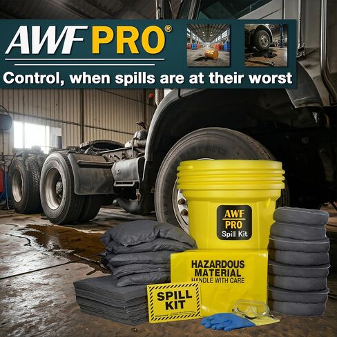 طقم انسكاب عالمي AWF PRO سعة 30 جالونًا، 81 قطعة - طبل وجوارب ومنصات ووسائد وإكسسوارات معتمدة من وزارة النقل سعة 30 جالونًا in Saudi Arabia